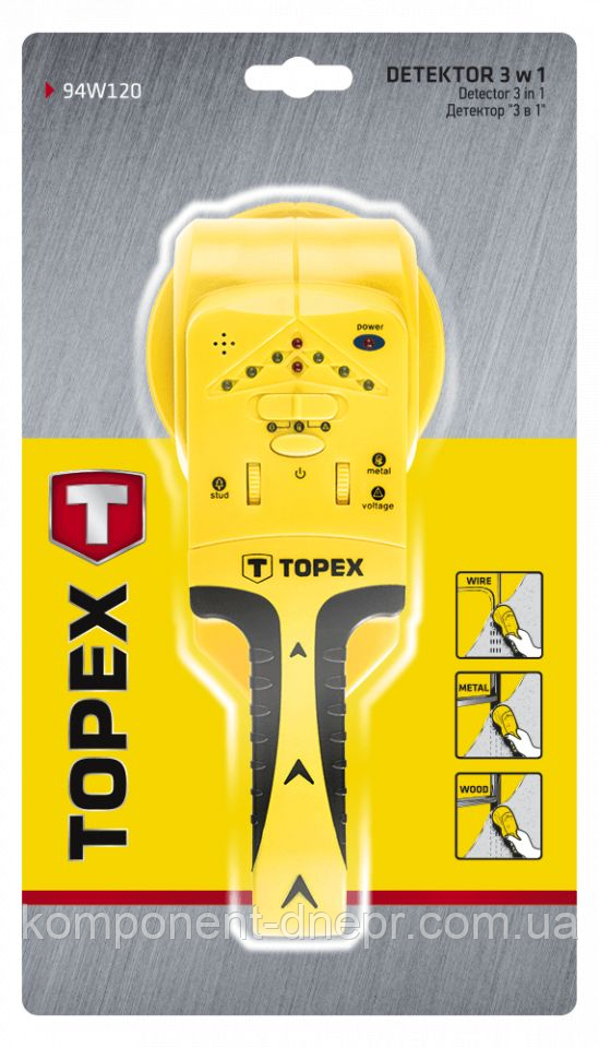 Детектор прихованої проводини TOPEX 3 в 1 для дерева/напруги/ металу
