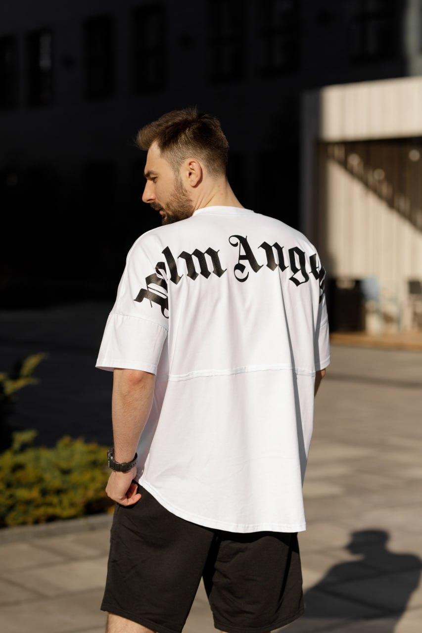 Чоловіча футболка оверсайз Palm Angels white Палм Ангелс біла вільного крою, фото 1