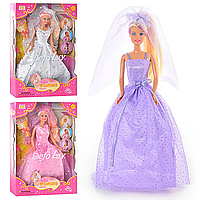 Кукла Невеста в красивом платье с фатой и букетом три цвета платья Defa 30 см