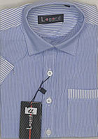 Рубашка детская dк-0012 Lagard голубая в полоску комбинированная приталенная с коротким рукавом