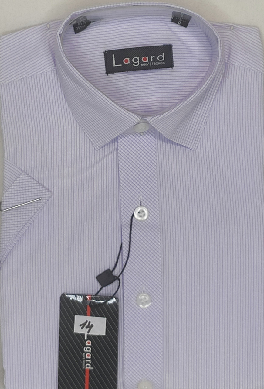 Сорочка дитяча dк-0014 Lagard бузкова в смужку комбінована приталені з коротким рукавом