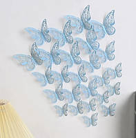 Бабочки интерьерные на стену голубые в наборе 12шт. разных размеров, в набор входит 2х сторонний скотч