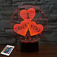 3D світильник нічник із пультом Creative I Love You