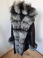 Зимняя женская куртка парка с натуральным мехом чернобурки с 44 по 58