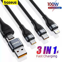 Кабель Baseus 100w 3 в 2 Type-C + Lightning + microUSB - USB+Type-C 1.2 м