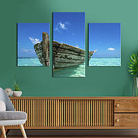 Картина на холсте KIL Art для интерьера в гостиную Старая лодка в море 141x90 см (426-32) z111-2024