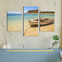 Картина на холсте KIL Art для интерьера в гостиную Рыбацкая лодка в бухте Балос 141x90 см (430-32) z111-2024