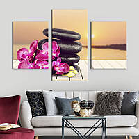 Картина на холсте KIL Art для интерьера в гостиную Камни и орхидея на деревянном пирсе 141x90 см (72-32)