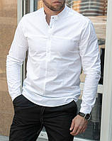 Мужская классическая рубашка белая воротник стойка хлопковая однотонная M