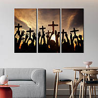 Модульная картина триптих на холсте KIL Art Толпа религиозных людей с крестами 128x81 см (465-31) z111-2024