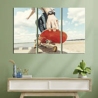 Модульная картина триптих на холсте KIL Art Парень на доске для скейтборда 128x81 см (499-31) z111-2024