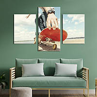 Картина на холсте KIL Art для интерьера в гостиную Парень на красной доске для скейтборда 141x90 см (499-32)