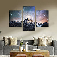 Модульная картина на холсте KIL Art триптих Звёздное небо над каменными скалами 141x90 см (602-32) D7P2-2023