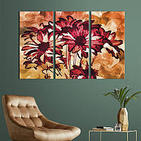 Модульная картина на холсте из 3 частей KIL Art триптих Бордовые цветы 156x100 см (768-31) z110-2024