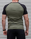 Чоловіча базова футболка хакі з чорними рукавами бавовняна однотонна на літо, фото 3