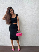 В'язаний жіночий костюм Крила укорочений топ та спідниця міді Kmk1659, фото 5