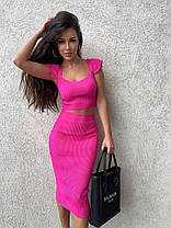 В'язаний жіночий костюм Крила укорочений топ та спідниця міді Kmk1659, фото 4