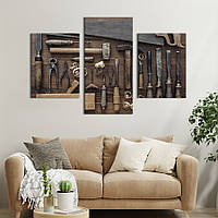 Картина на холсте KIL Art для интерьера в гостиную Инструменты для мастерской столяра 141x90 см (519-32)