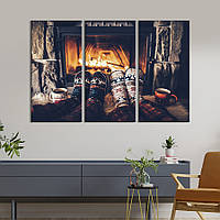 Модульная картина триптих на холсте KIL Art Уютный семейный вечер у камина 156x100 см (522-31) z110-2024