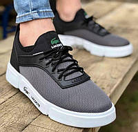 Мужские кроссовки Lacoste Black Silver в сетку Лакост темно-серые на лето