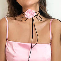 Чокер ожерелье розовый цветок цветком кружевная роза на нитке шнурке шнурок у2к y2k uv400 в стиле 90 2000