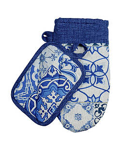 Набір рукавичка+прихватка Фреска синя