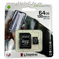 Картка пам'яті micro-SDXC 64 Gb Kingston Class10 A1 R100/W10 + adapter SD, Акція
