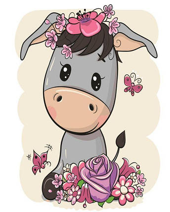 Рукітвор Картина за номерами (SR-SS-6435) Маленький ослик у квітах, 30 х 40 см, Strateg, фото 1