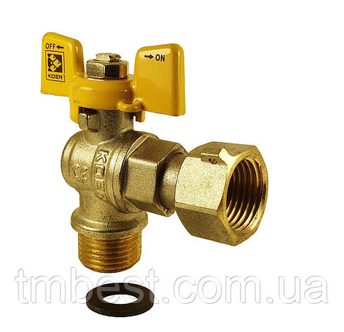 Кран кульовий газовий 3/4" з накидною гайкою кутовий Чехія., фото 1