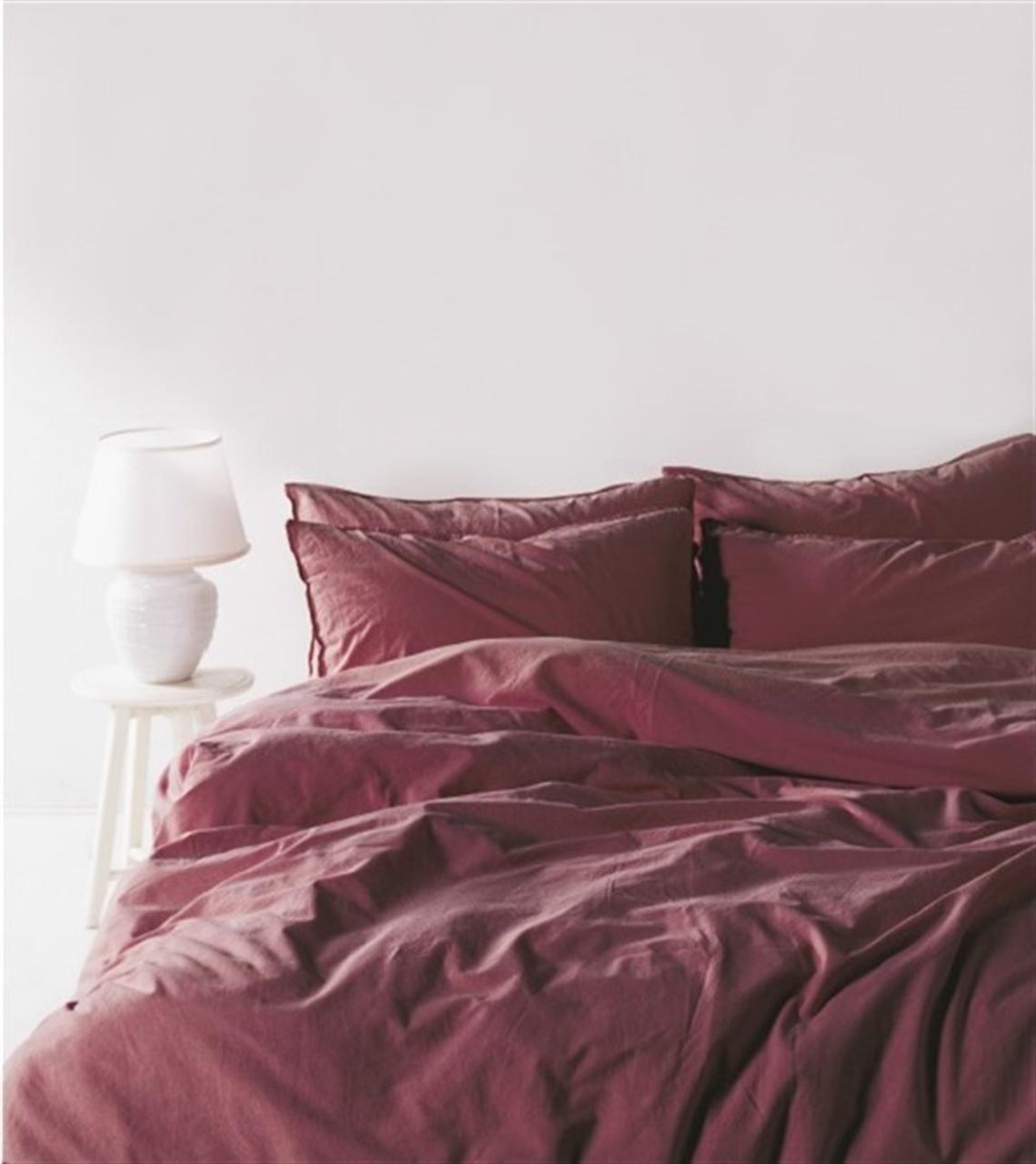 Постільна білизна Limasso Stonewashed Ranforse 160 х 220 см сімейний Raspberry, фото 1