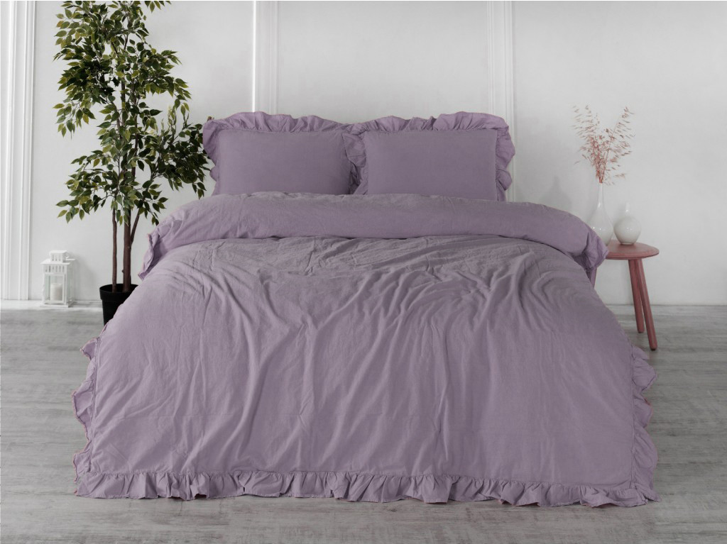 Постільна білизна Limasso Stonewashed Exclusive Ranforce 160 х 220 см сімейний Natural Violet, фото 1