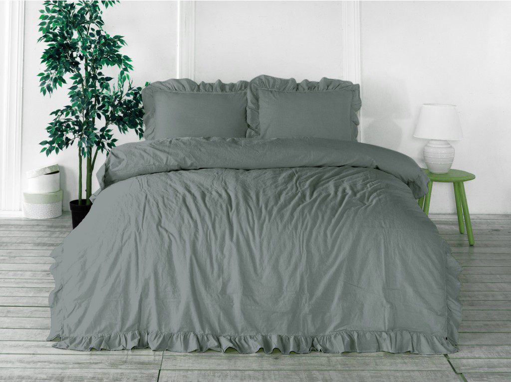 Постільна білизна Limasso Stonewashed Exclusive Ranforce 160 х 220 см семейный Natural Green, фото 1