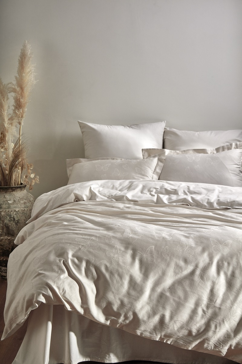 Постільна білизна Limasso Jacquard Ranforse 200 х 220 см Kelebek Cream, фото 1