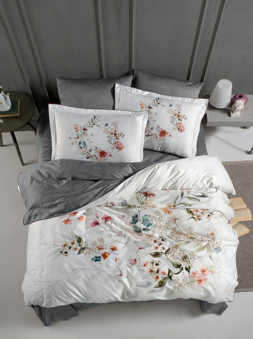 Постільна білизна La Romano Premium Satin 200×220 Floral Grey, фото 1