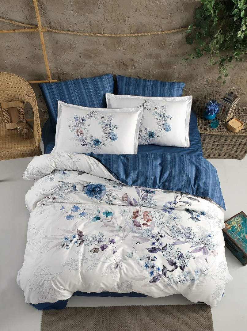 Постільна білизна La Romano Premium Satin 200×220 Floral Blue, фото 1