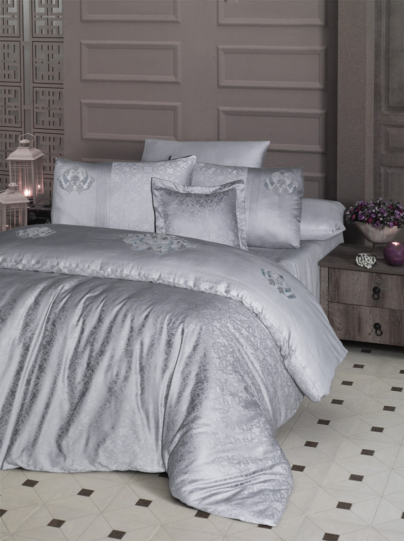 Комплект постільної білизни First Choice Vip Satin Moonlight 200x220 Mirabel Grey, фото 1