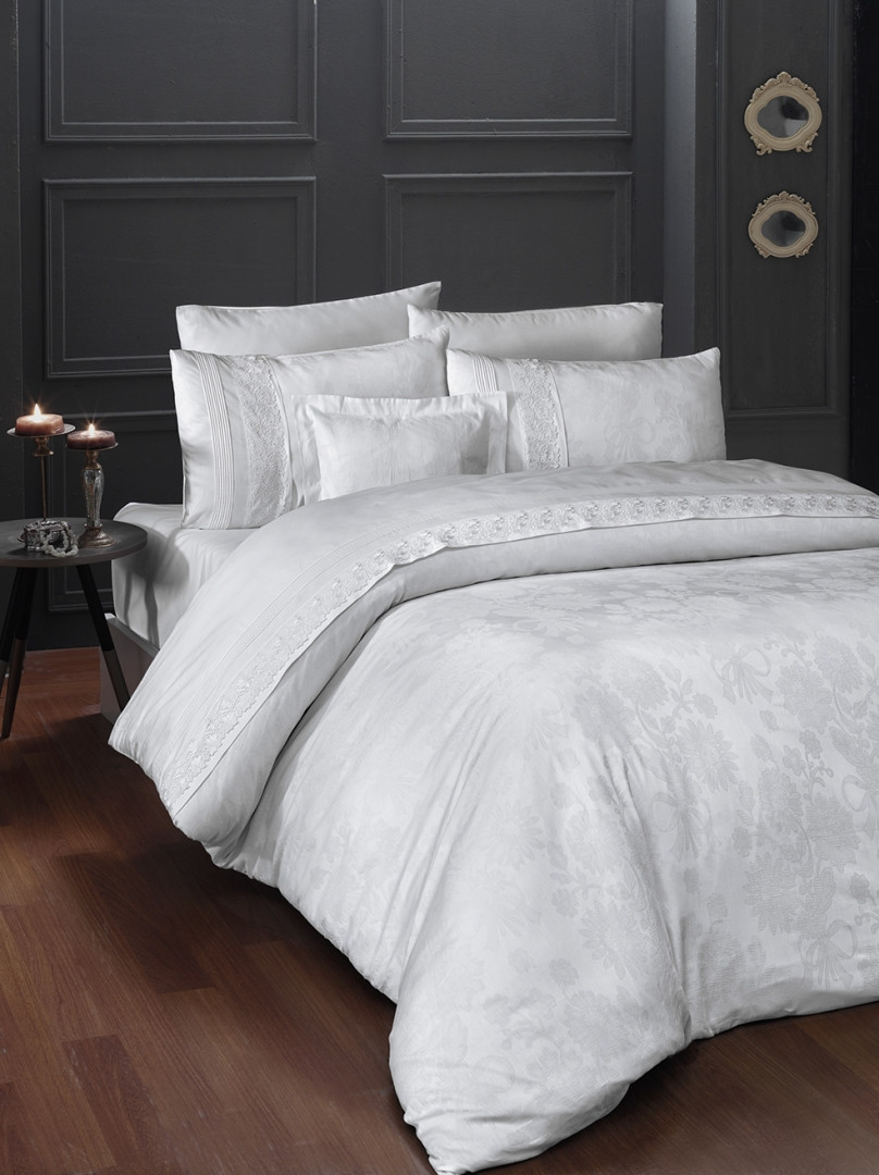 Комплект постільної білизни First Choice Vip Satin Moonlight 200x220 Buhara White, фото 1