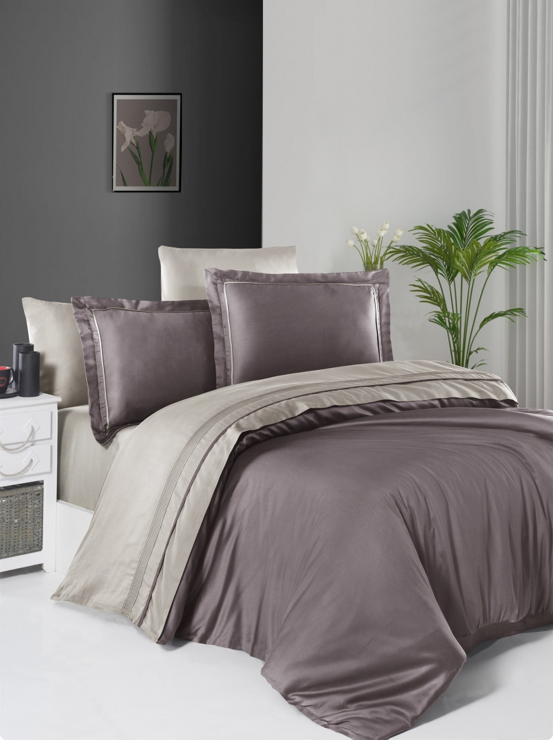 Постільна білизна First Choice Deluxe Satin 200 х 220 см Serenity Lilac-Beige, фото 1