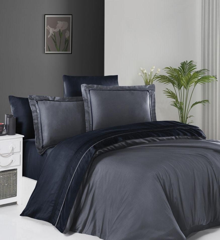 Постільна білизна First Choice Deluxe Satin 200 х 220 см Serenity Dark Grey-Navy Blue, фото 1
