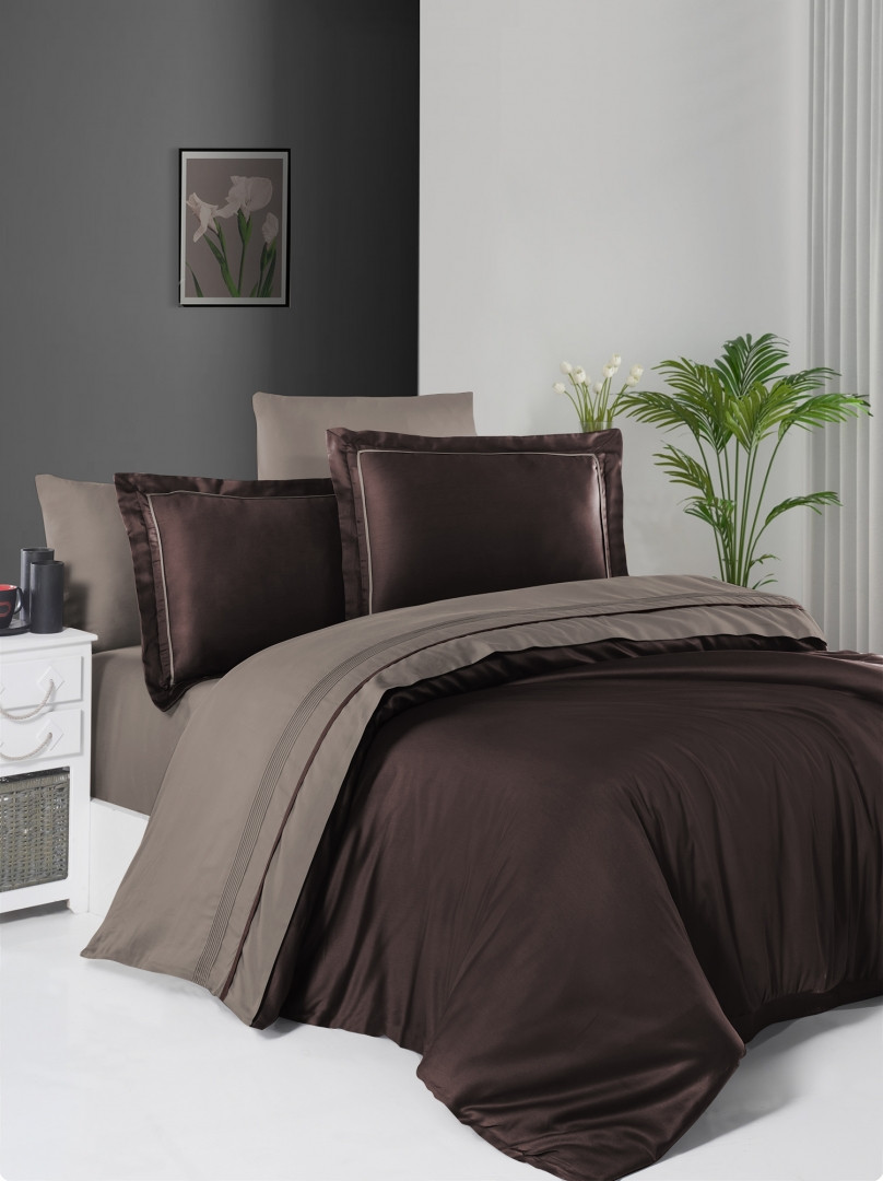 Постільна білизна First Choice Deluxe Satin 200 х 220 см Serenity Brown Mink, фото 1