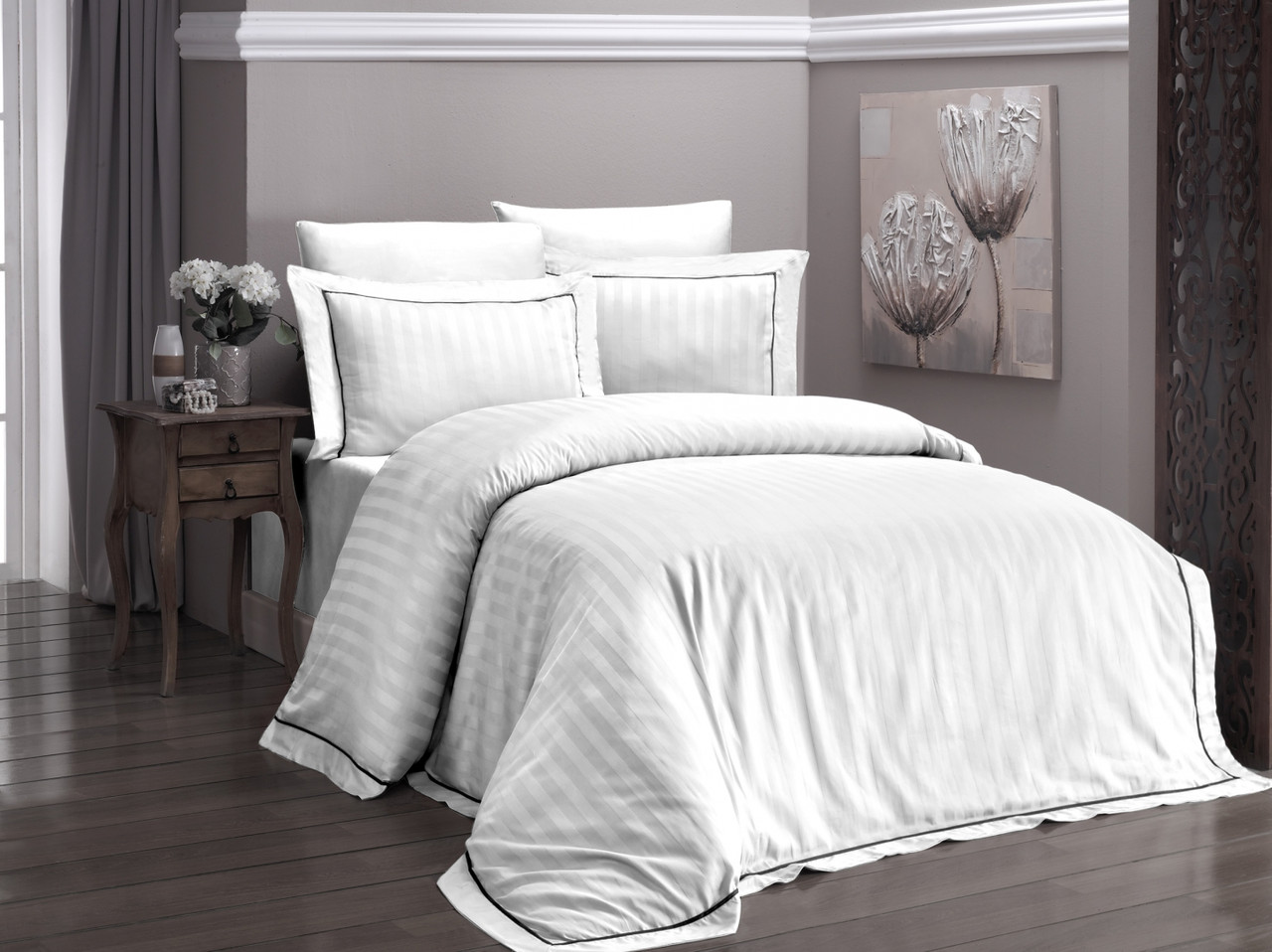 Комплект постільної білизни First Choice Deluxe Satin 200х220 Novel Line White, фото 1
