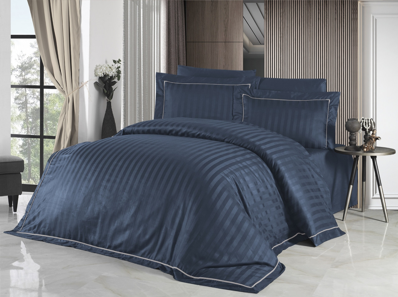 Комплект постільної білизни First Choice Deluxe Satin 160х220 см сімейний Novel Line Denim, фото 1