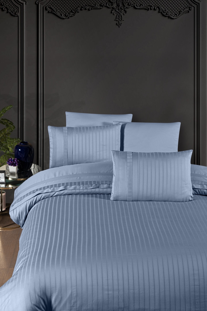 Комплект постільної білизни First Choice Deluxe Satin 200х220 New Trend Dusty Blue, фото 1