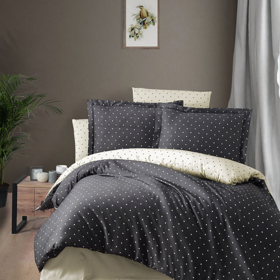 Постільна білизна First Choice Cotton Satin 200 х 220 см Point Antracite, фото 1