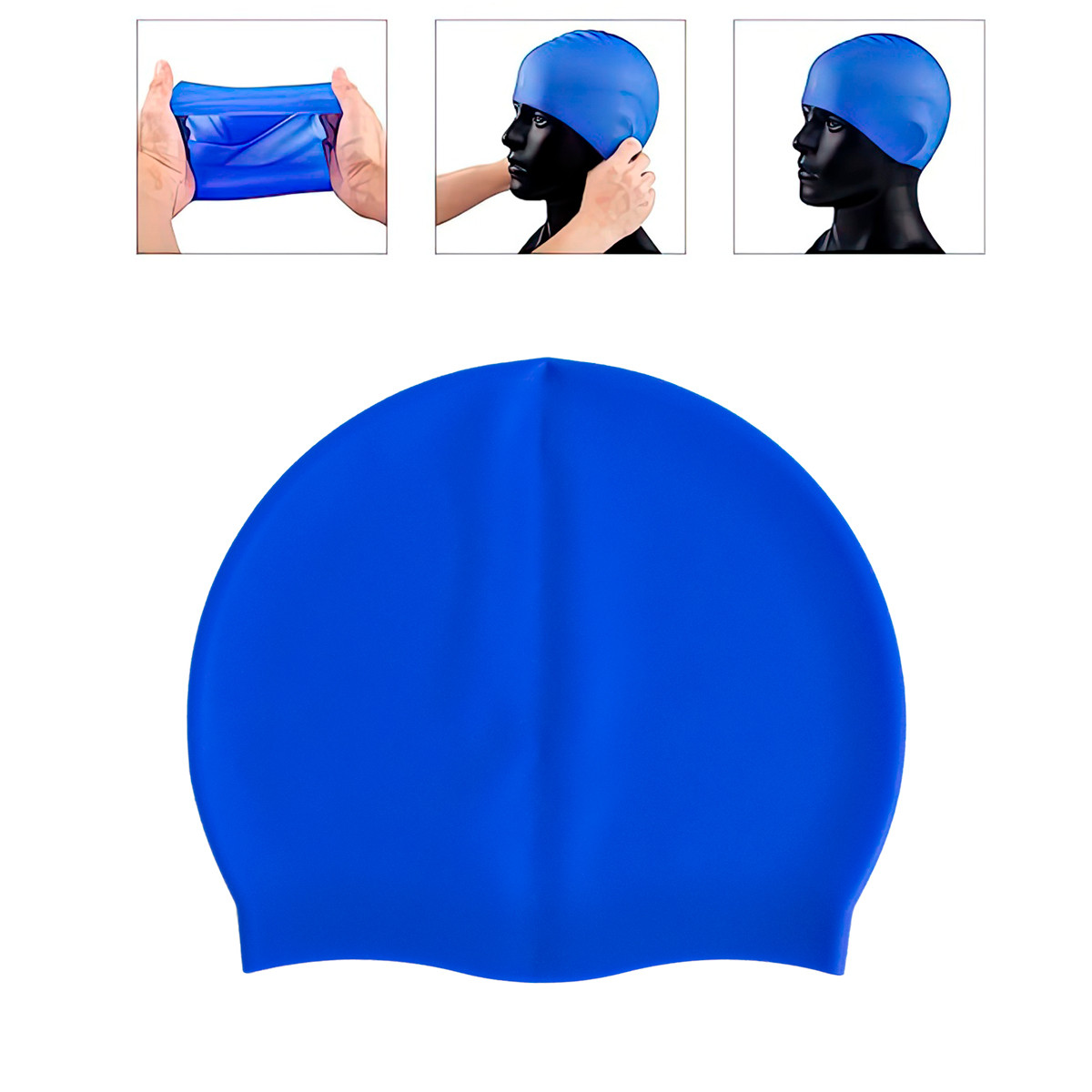Силіконова шапочка для плавання Синя Silicone Swim Cap, шапочка для басейну, шапочка для плавання