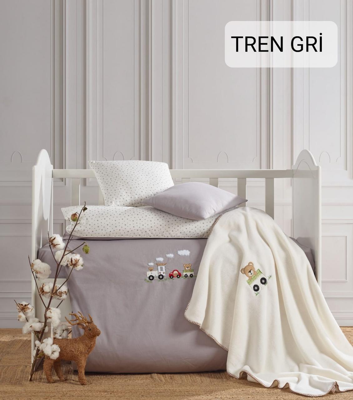 Дитяча постільна білизна з плюшевим пледом Elita Baby в ліжечко Tren Gri
