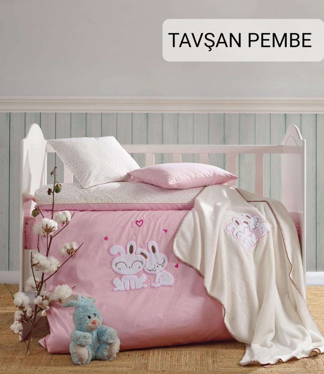 Дитяча постільна білизна з плюшевим пледом Elita Baby в ліжечко Tavsan Pembe
