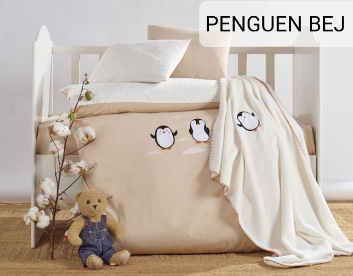 Дитяча постільна білизна з плюшевим пледом Elita Baby в ліжечко Penguen Bej
