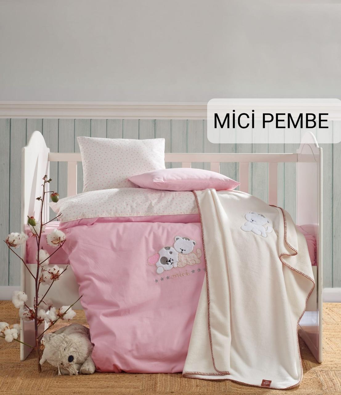 Дитяча постільна білизна з плюшевим пледом Elita Baby в ліжечко Mici Pembe