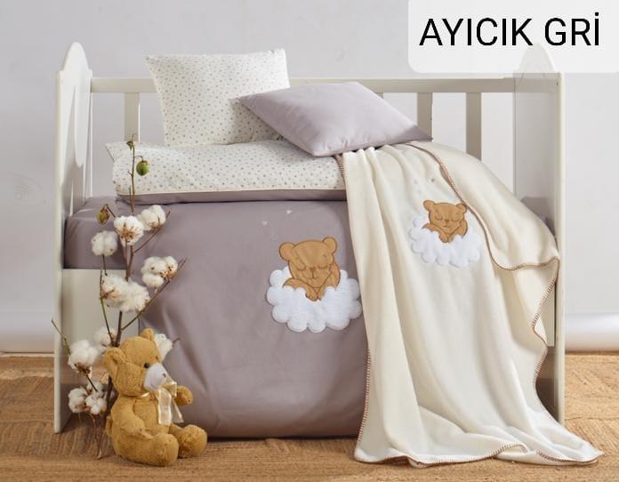 Дитяча постільна білизна з плюшевим пледом Elita Baby в ліжечко Ayicik Gri